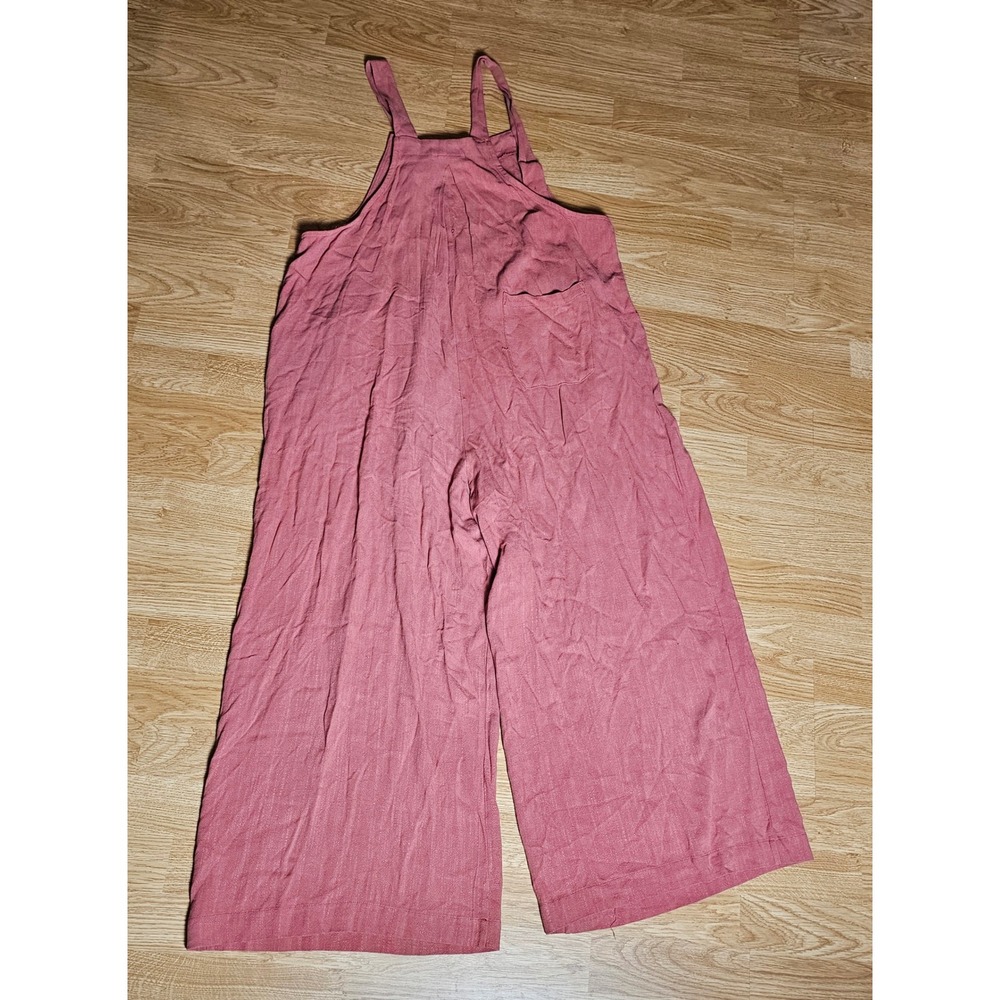 UEU Womens Wide Leg Overalls Dusty Rose Pink Boho Linen Blend Jumpsuit Large - Picture 2 of 3